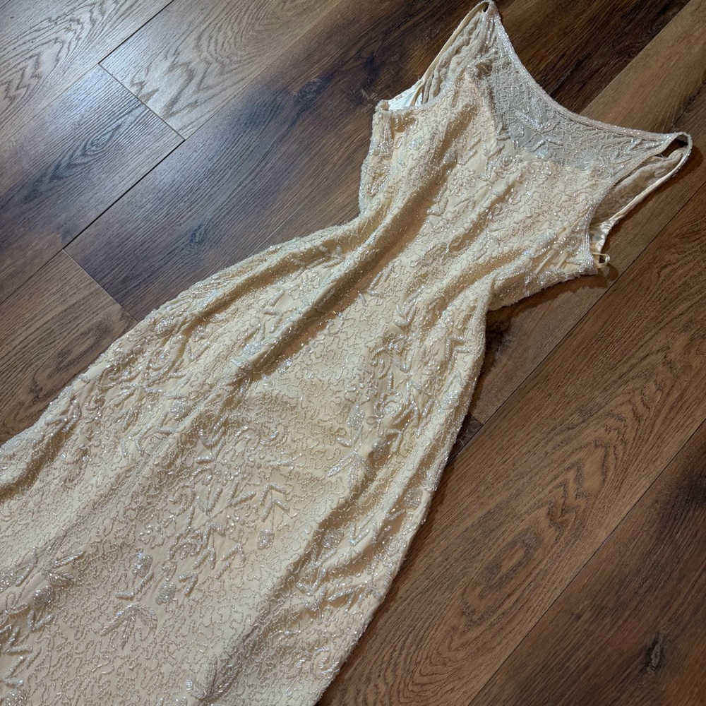 Vintage 100% Silk Beaded Dress Vintage Beaded Dress Vintage Wedding Dress Prom - Picture 3 of 17